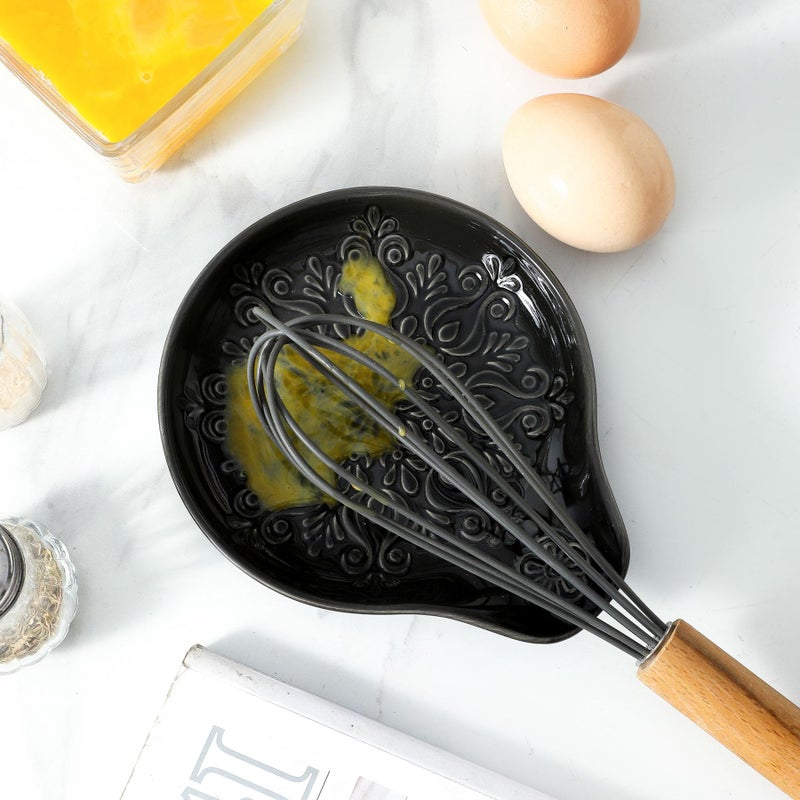 Howise Farmhouse Ceramic Spoon Rests Holder for Kitchen Counter Stove Top (Black-A3) - Image 4