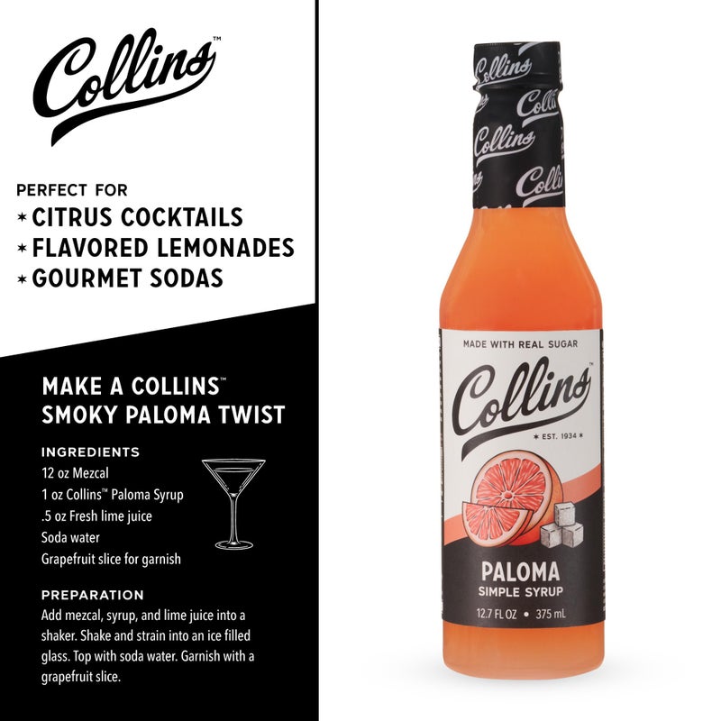 Collins Chicago Collins Paloma Syrup, Made with Grapefruit, Ready to Use Cocktail Mixer for Tequila and Mezcal Drink Mix, Cocktails and Mocktails, Home Bars, Party Essentials, Bartending Supplies, 12.7 oz, Set of 1 - Image 3