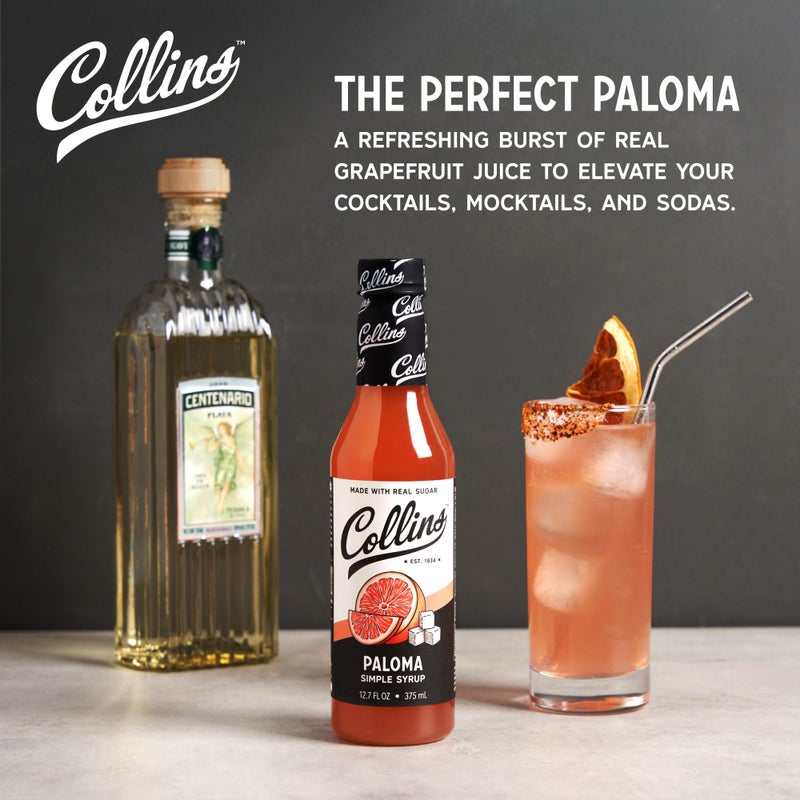 Collins Chicago Collins Paloma Syrup, Made with Grapefruit, Ready to Use Cocktail Mixer for Tequila and Mezcal Drink Mix, Cocktails and Mocktails, Home Bars, Party Essentials, Bartending Supplies, 12.7 oz, Set of 1 - Image 2