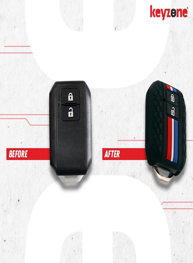 Keyzone Striped Silicone Key Compatible for Suzuki Victoris, e Vitara, Fronx, jimny, Grand Vitara, Ertiga, Brezza, XL6,Swift,Dzire,Ignis 2button Smart Key(Blue) - Image 5