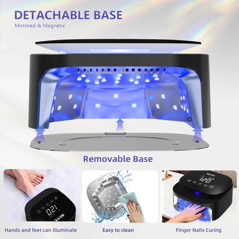 BETE 60W Cordless UV LED Nail Lamp - Rechargeable Gel Polish Dryer with Auto Sensor, 30 Beads & 4 Timer Settings Portable for Home/Salon Black - Image 4