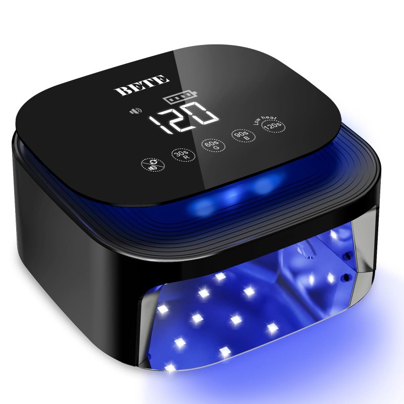 BETE 60W Cordless UV LED Nail Lamp - Rechargeable Gel Polish Dryer with Auto Sensor, 30 Beads & 4 Timer Settings Portable for Home/Salon Black - Image 1