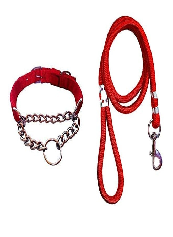 Fondle Heavy Duty Dog Chain Collar with Leash Set, Red, Nylon and Stainless Steel, Medium to Large Dogs, Adjustable Buckle, 2 Piece - Image 1