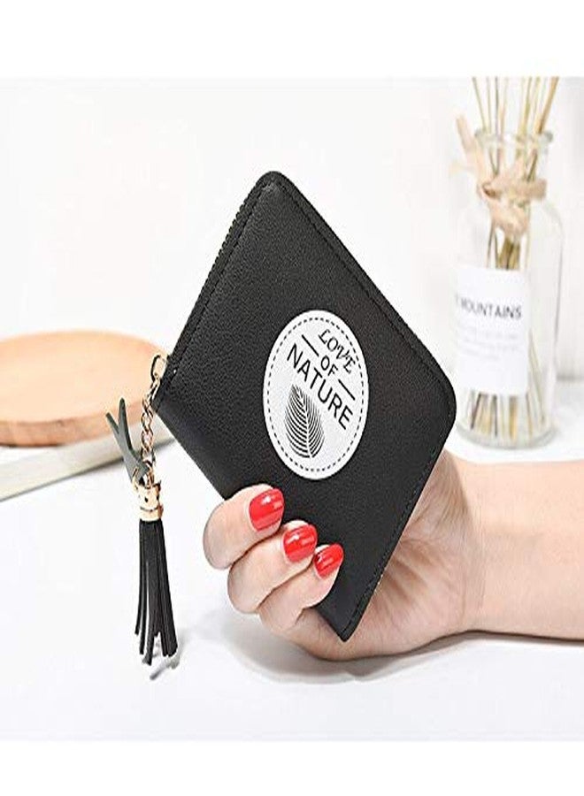 MOCA Womens Girls Ladies Female Short Mini Small Clutch Tassel Wallet Coin Purse Debit Credit Card Cash Holder Wallets for Womens Women's Ladies Girls (Black) - Image 2