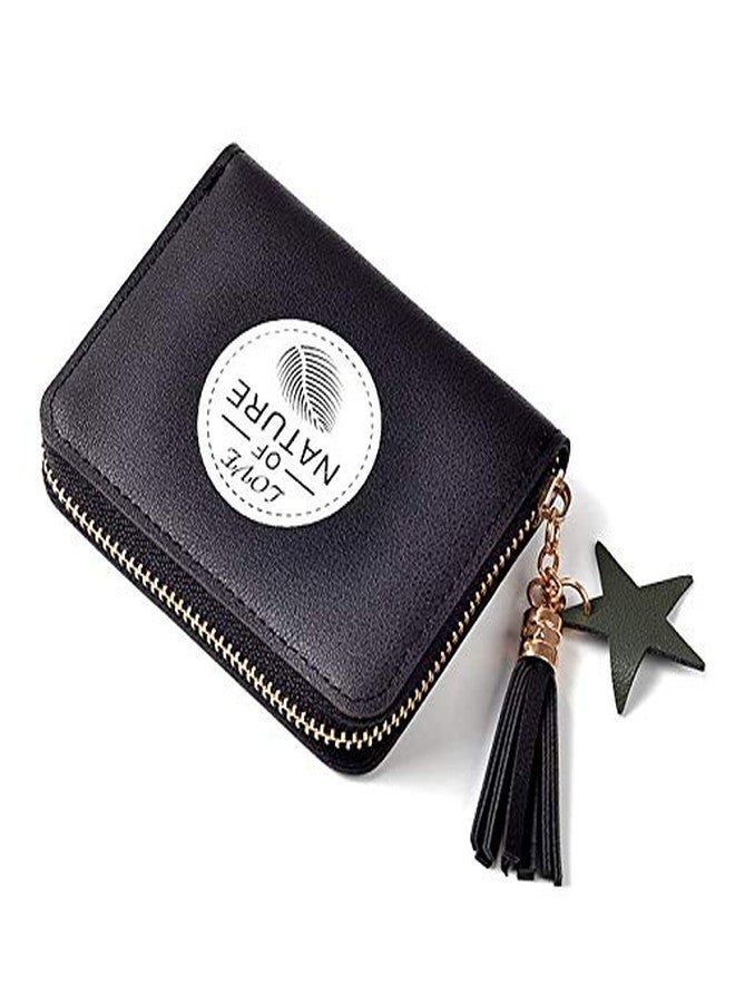 MOCA Womens Girls Ladies Female Short Mini Small Clutch Tassel Wallet Coin Purse Debit Credit Card Cash Holder Wallets for Womens Women's Ladies Girls (Black) - Image 1