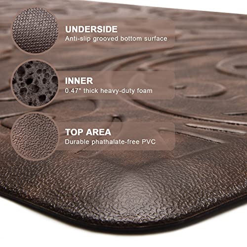 KMAT Kitchen Mat Cushioned Anti-Fatigue Floor Mat Waterproof Non-Slip Standing Mat Ergonomic Comfort Floor Mat Rug for Home,Office,Sink,Laundry,Desk 17.3" (W) x 28"(L),Brown - Image 3