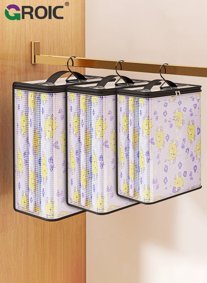 3 Pcs Bed Sheets Storage Bags Clear Sheet Storage Bags With Zipper For Closet Organization Transparent Dustproof Covers With Handles For Sheets Blankets Comforters