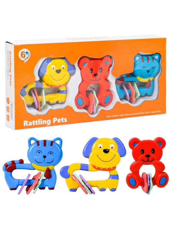 WISHKEY Plastic Rattle Toys for Infants, BPA Free Non-Toxic Shake & Grab Toys for Baby Boys and Girls, Early Age Toys for Kids, Colorful Toys, Ideal Gift for New Born Babies, Multicolor (Pack of 3) - Image 1