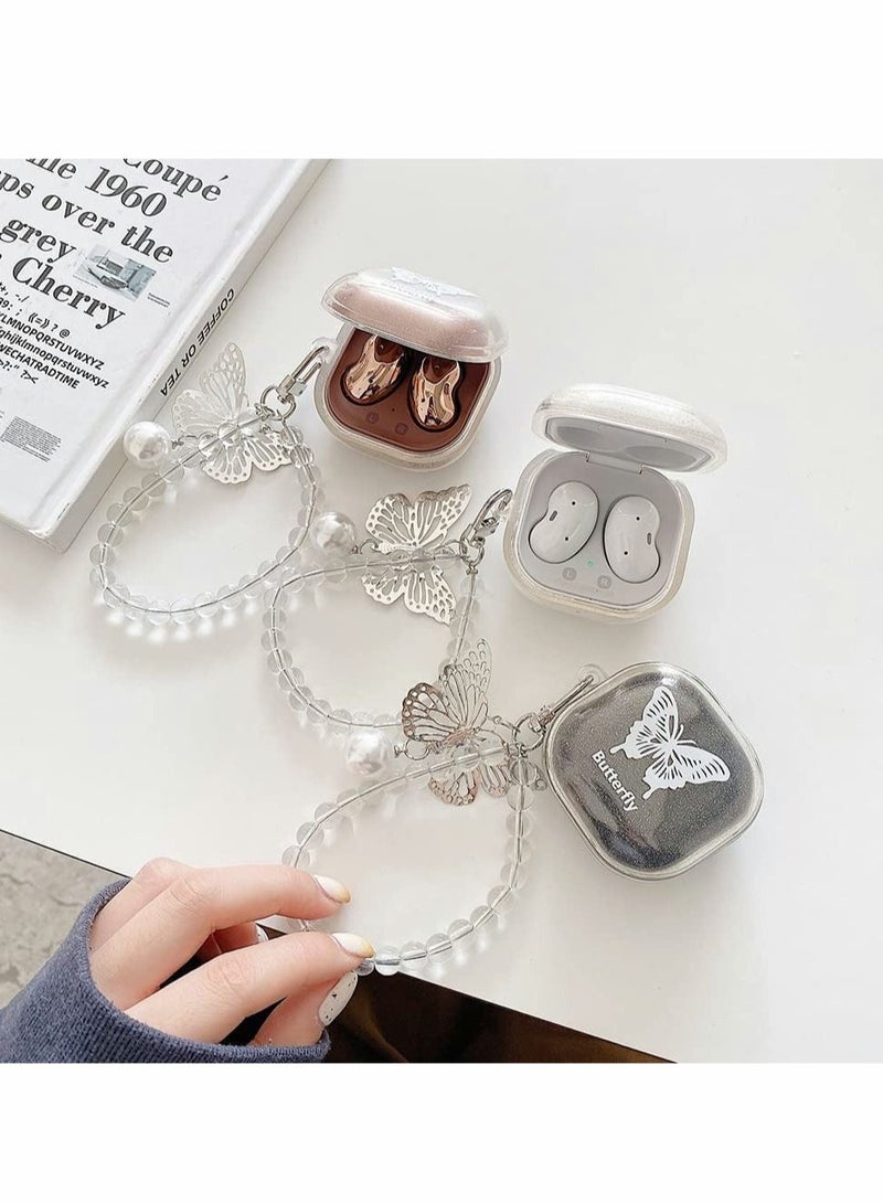 كاست ويف جراب متوافق مع Galaxy Buds 2/Galaxy Buds Pro/Galaxy Buds Live، جراب واقٍ شفاف لامع على شكل فراشة لطيفة مع سلسلة مفاتيح من مادة TPU الناعمة للنساء والفتيات - Image 2