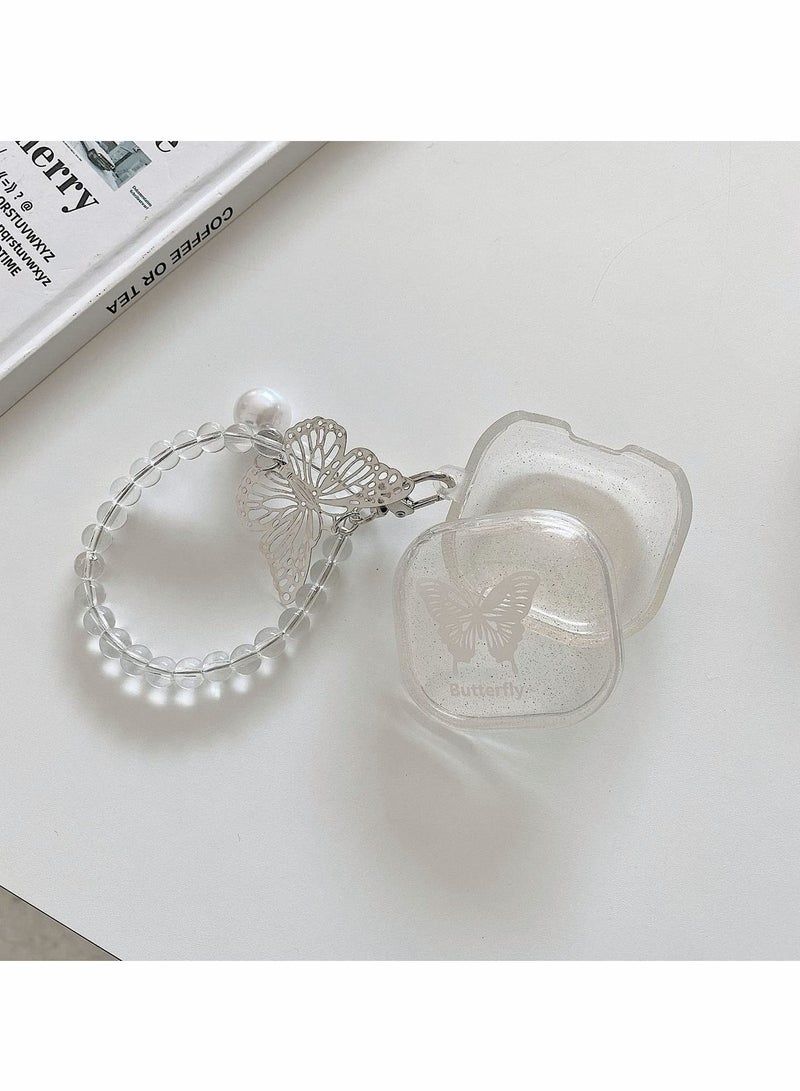 كاست ويف جراب متوافق مع Galaxy Buds 2/Galaxy Buds Pro/Galaxy Buds Live، جراب واقٍ شفاف لامع على شكل فراشة لطيفة مع سلسلة مفاتيح من مادة TPU الناعمة للنساء والفتيات - Image 5