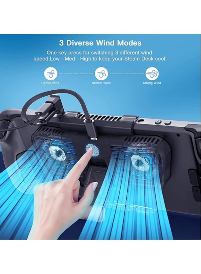 RGB Cooling Fan for Steam Deck u0026 Nintendo Switch OLED, Cooling Fan Dock with Stand u0026 USB-C Adaptor, USB-C Powered with Adjustable Speed u0026 Blue RGB Lighting - Image 2