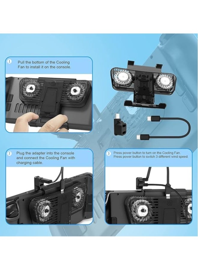 RGB Cooling Fan for Steam Deck u0026 Nintendo Switch OLED, Cooling Fan Dock with Stand u0026 USB-C Adaptor, USB-C Powered with Adjustable Speed u0026 Blue RGB Lighting - Image 5