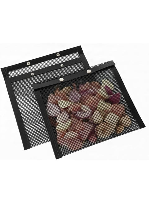 Reusable, non-stick, heat-resistant grill bag set for outdoor picnics, cooking, and barbecuing - Black - Size S 24 x 16 cm