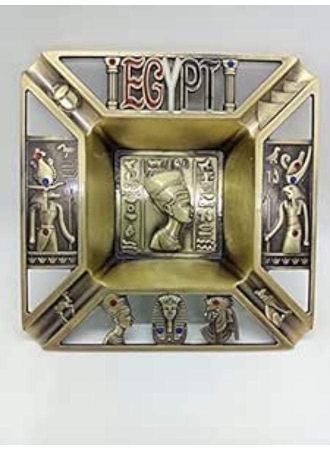 Pharaonic Yellow Copper Ashtray with an Integrated Cigarette Extinguisher a Beautiful and Practical Themed Ash Holder for Smokers