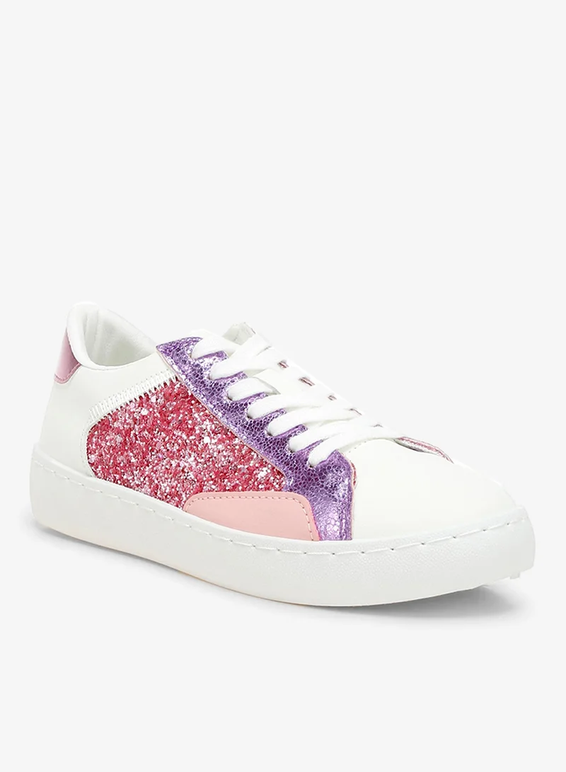 London Rag Glitter Faux Leather Sneakers in Pink