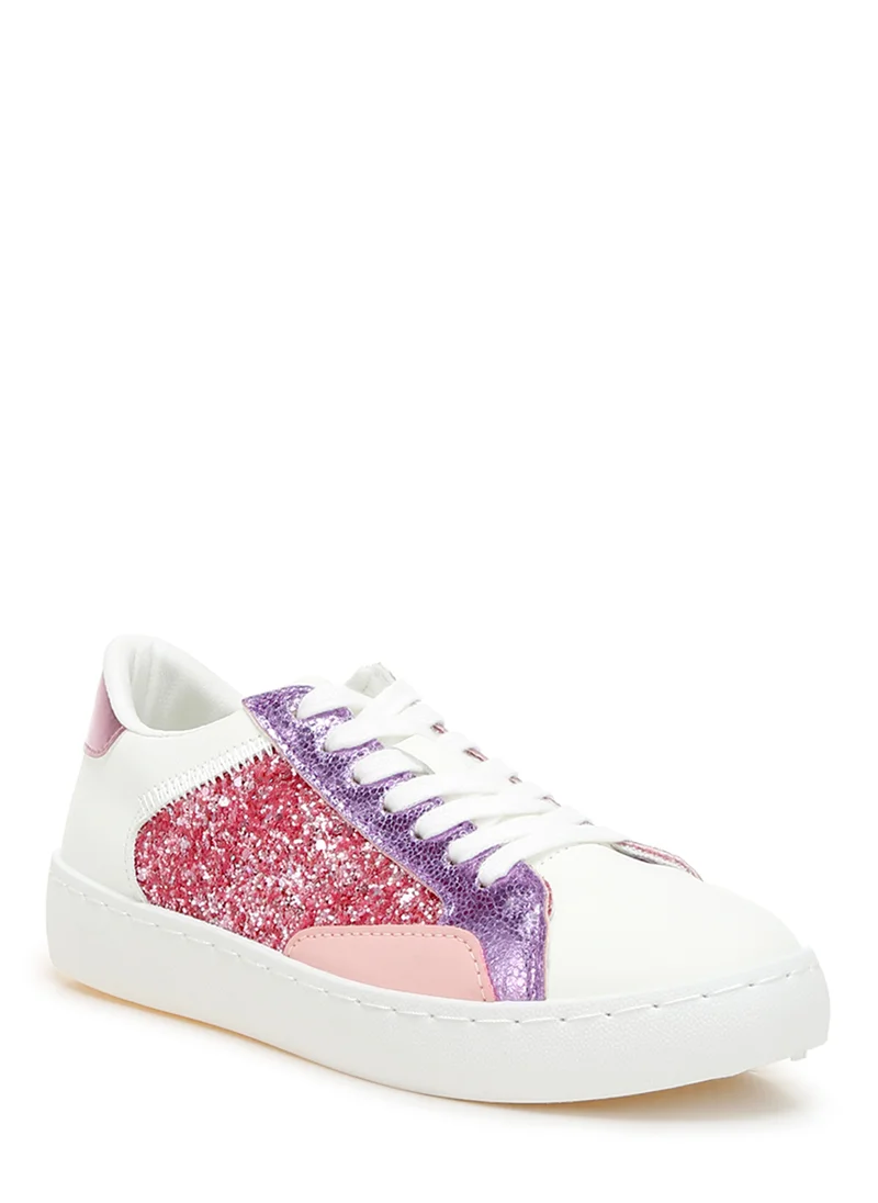 London Rag Glitter Faux Leather Sneakers in Pink