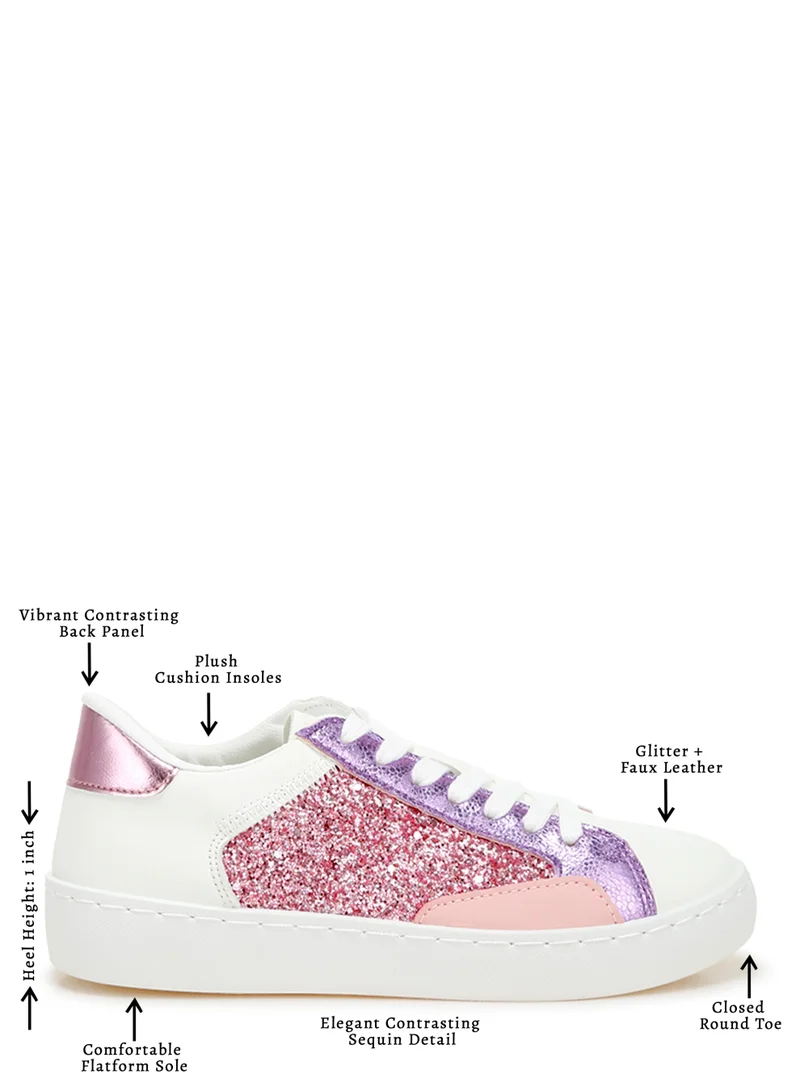 London Rag Pink Glitter Faux Leather Sneakers in Pink for Women | Best Price UAE