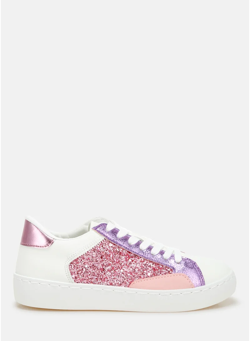 London Rag Glitter Faux Leather Sneakers in Pink