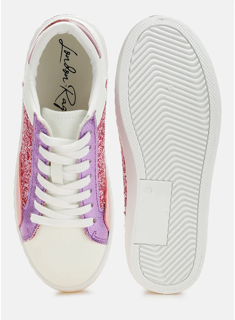 London Rag Pink Glitter Faux Leather Sneakers in Pink for Women | Best Price UAE