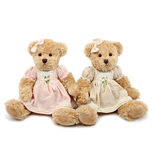 oits cute دببة محشوة لطيفة 2Pack هدية للزوجين لعبة قماشية ناعمة 11 بوصة بفستان عتيق - Image 1