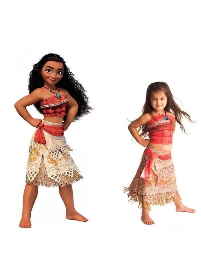 Bluejw Girls Moana Princess Costume Dress, Printed Moana Themed Fancy Outfit, Halloween Cosplay Party Dress for Kids Toddler Girls - Image 5