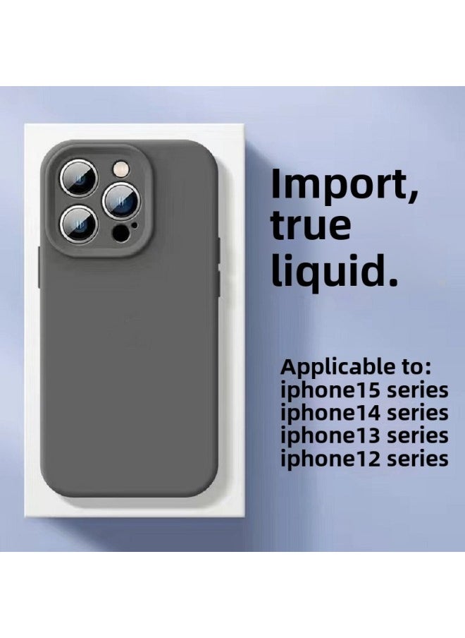 Generic - Suitable For Apple 16Pro Liquid Silicone Phone Case IPhone15Pro Solid Silicone Fine Hole All-inclusive Protective Cover-Color:Charcoal Gray 【precision Hole With Logo + Packaging Box】-Applicable Mode - Image 1