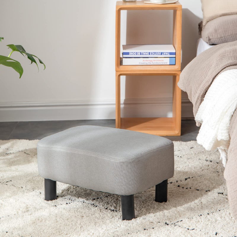 IBUYKE 16.54" Small Footstool, Linen Fabric Pouf, with Padded Seat Pine Wood Legs and Padded Rectangular Stool, for Bedroom, Linen RF-BD213 - Image 3