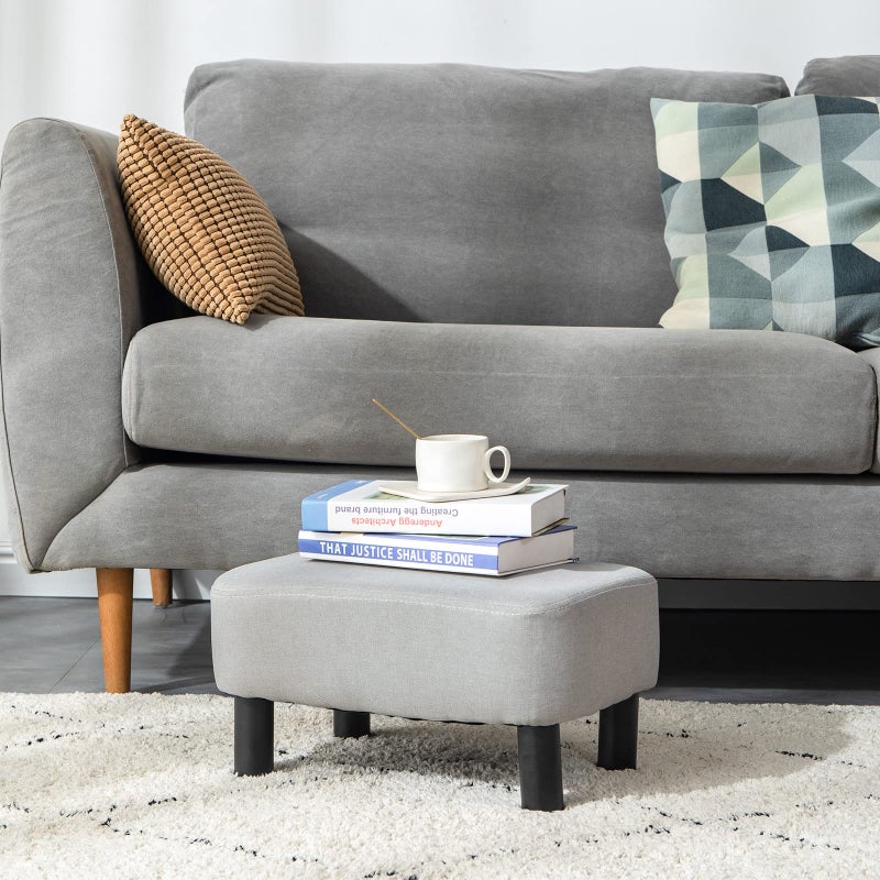 IBUYKE 16.54" Small Footstool, Linen Fabric Pouf, with Padded Seat Pine Wood Legs and Padded Rectangular Stool, for Bedroom, Linen RF-BD213 - Image 2