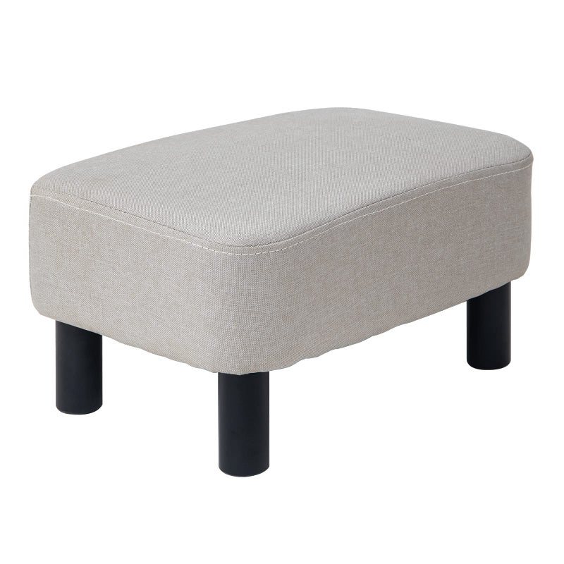 IBUYKE 16.54" Small Footstool, Linen Fabric Pouf, with Padded Seat Pine Wood Legs and Padded Rectangular Stool, for Bedroom, Linen RF-BD213 - Image 1
