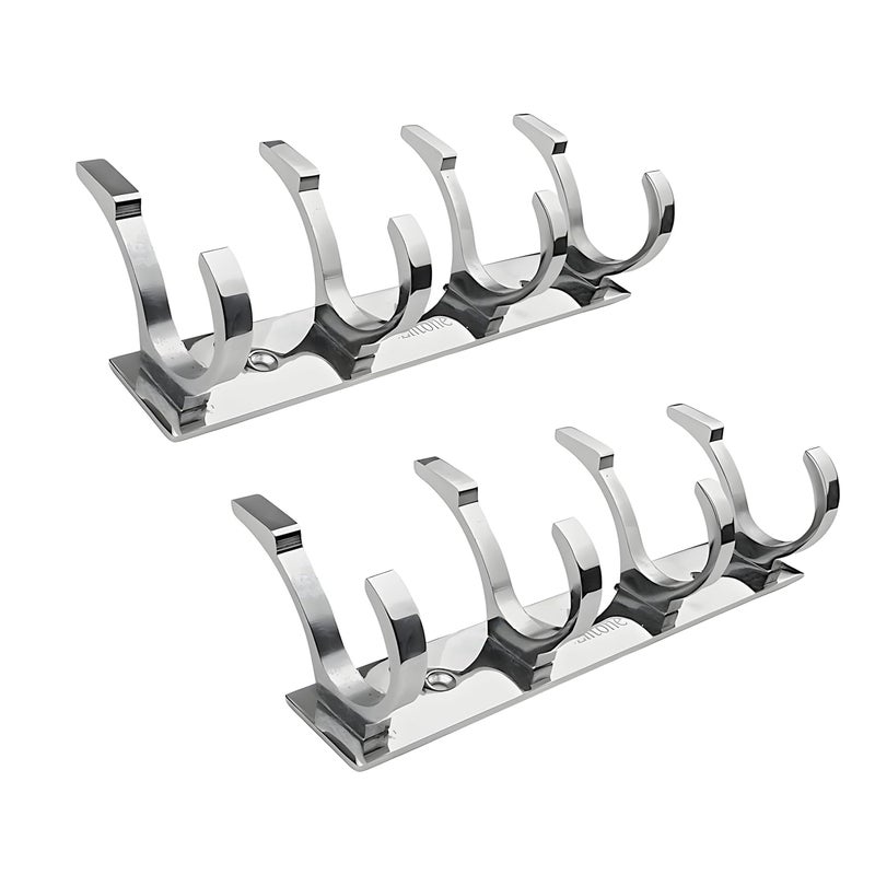 ELITONE Aluminum S Type Hook Rail with 4Hooks for Walls of BathroomKitchenDoorHook Rail Bar for Clothes HangerTowel BarsKeysPack of 2Chrome Finish - Image 1