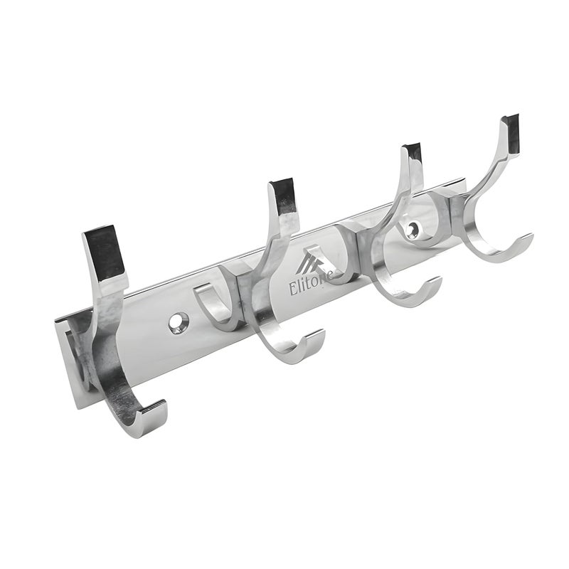 ELITONE Aluminum S Type Hook Rail with 4Hooks for Walls of BathroomKitchenDoorHook Rail Bar for Clothes HangerTowel BarsKeysPack of 2Chrome Finish - Image 3
