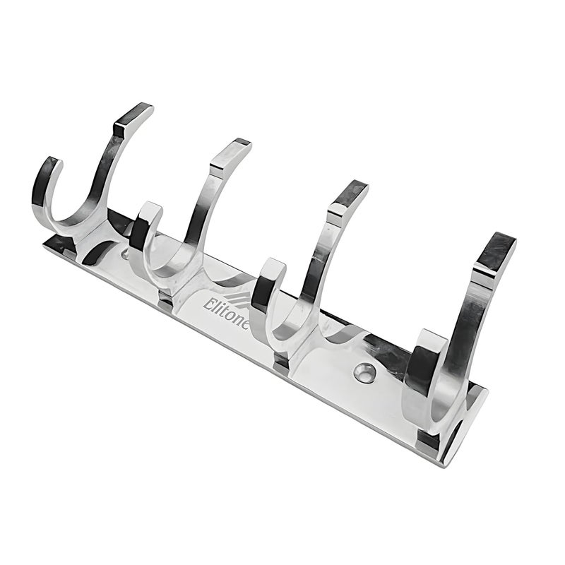 ELITONE Aluminum S Type Hook Rail with 4Hooks for Walls of BathroomKitchenDoorHook Rail Bar for Clothes HangerTowel BarsKeysPack of 2Chrome Finish - Image 2