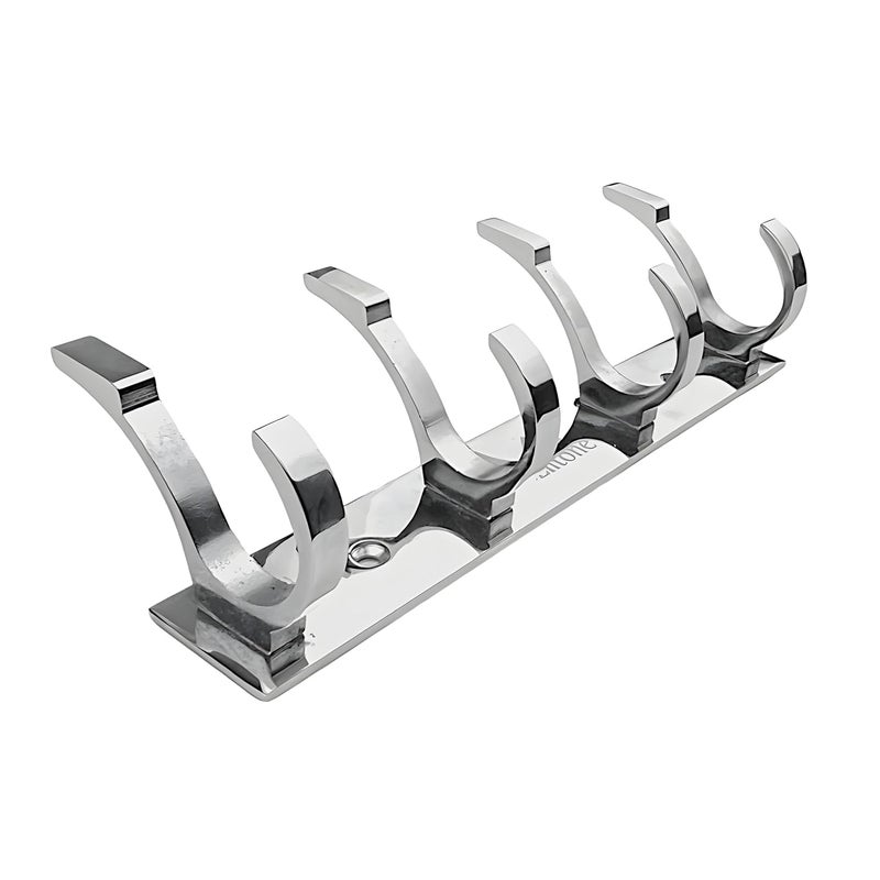 ELITONE Aluminum S Type Hook Rail with 4Hooks for Walls of BathroomKitchenDoorHook Rail Bar for Clothes HangerTowel BarsKeysPack of 2Chrome Finish - Image 4