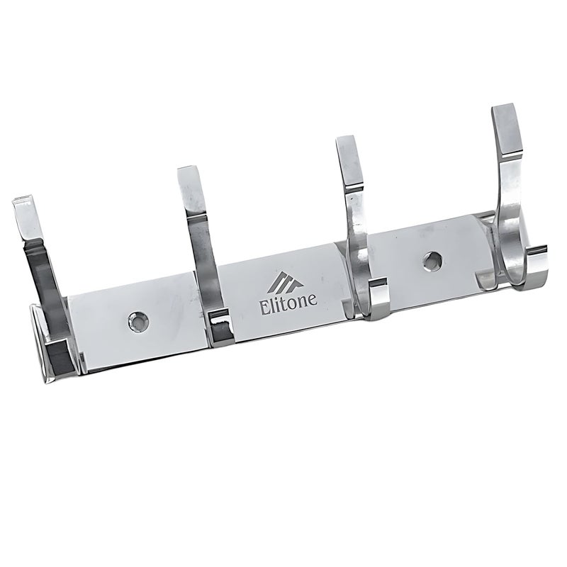 ELITONE Aluminum S Type Hook Rail with 4Hooks for Walls of BathroomKitchenDoorHook Rail Bar for Clothes HangerTowel BarsKeysPack of 2Chrome Finish - Image 5