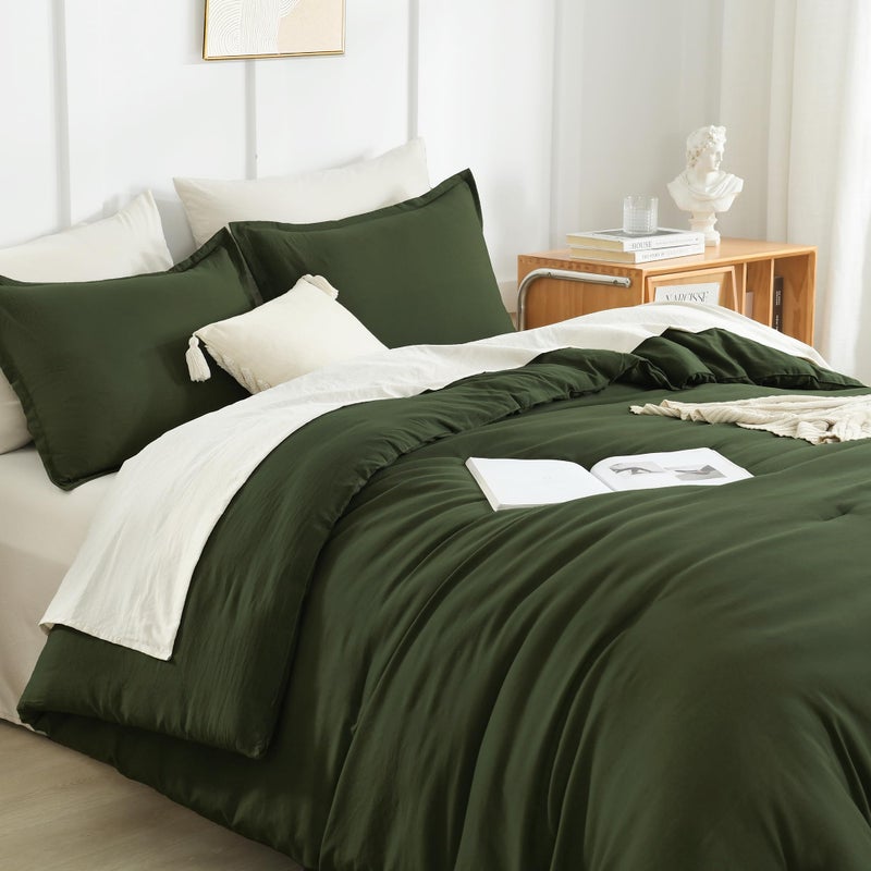 Litanika Litanika Dark Olive Green Twin/Twin XL Comforter Set  2 Pieces Solid Bedding Comforter Set  All Season Fluffy Bed Set (66x90In Comforter & 1 Pillowcase)  - Image 2