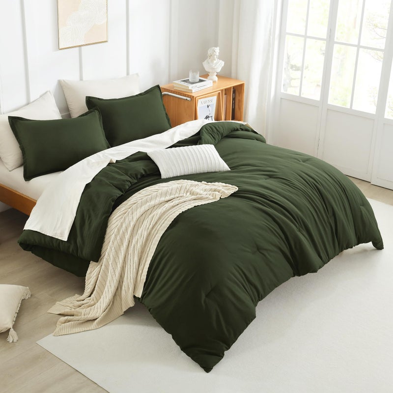 Litanika Litanika Dark Olive Green Twin/Twin XL Comforter Set  2 Pieces Solid Bedding Comforter Set  All Season Fluffy Bed Set (66x90In Comforter & 1 Pillowcase)  - Image 4