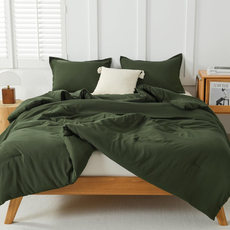 Litanika Litanika Dark Olive Green Twin/Twin XL Comforter Set  2 Pieces Solid Bedding Comforter Set  All Season Fluffy Bed Set (66x90In Comforter & 1 Pillowcase)  - Image 5