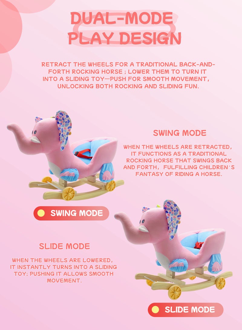 إيزي فيتشور حصان هزاز 2 في 1 على شكل فيل قطيفة من إيزي فيوتشر مع عجلات للأطفال الصغار والأطفال - Image 3