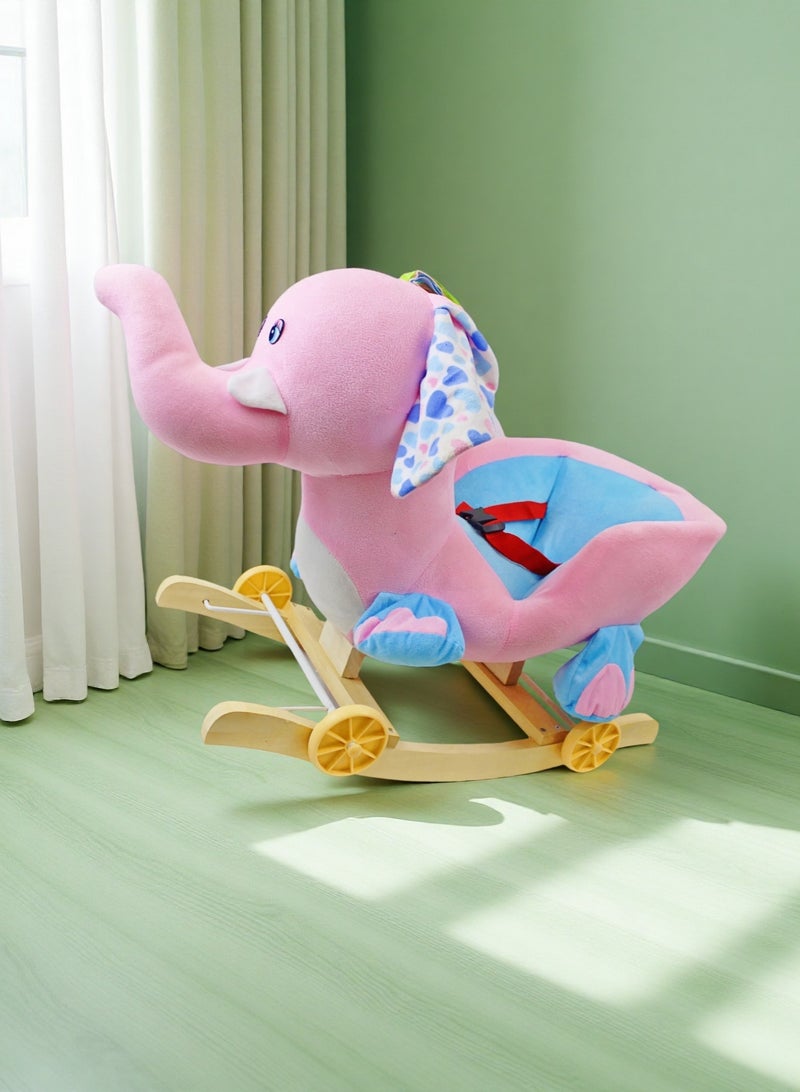 إيزي فيتشور حصان هزاز 2 في 1 على شكل فيل قطيفة من إيزي فيوتشر مع عجلات للأطفال الصغار والأطفال - Image 1