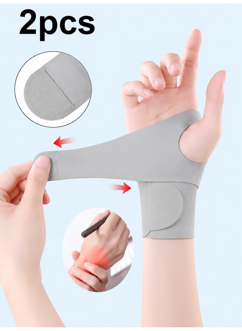 VANGOG 2 Pcs Ultra-Thin Wrist Brace Support for Carpal Tunnel, Pain Relief, Arthritis, Tendonitis,  Breathable Velcro strap, Compression and Support for Fitness Enthusiasts (All Grey) - Image 1