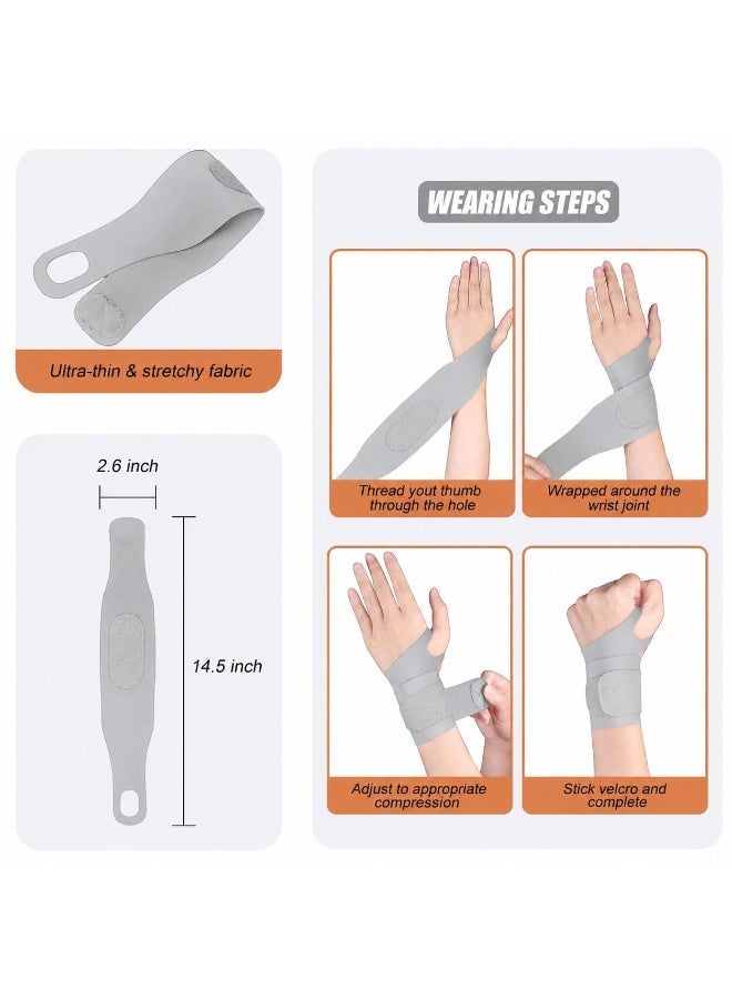 VANGOG 2 Pcs Ultra-Thin Wrist Brace Support for Carpal Tunnel, Pain Relief, Arthritis, Tendonitis,  Breathable Velcro strap, Compression and Support for Fitness Enthusiasts (All Grey) - Image 2