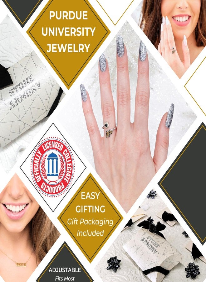 Stone Armory Purdue University Gifts and Purdue Jewelry - Stainless Steel Purdue Ring with Crystals - Hypoallergenic and Adjustable Sizes 5-12 - Purdue Gifts for Women - Image 3