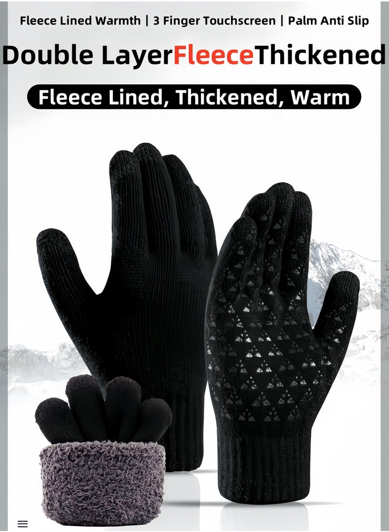 Harse Men's Winter Wool Gloves, Thickened Warm Knit, Touchscreen, Windproof Cycling & Outdoor Full Finger Gloves, One Size  - Image 1