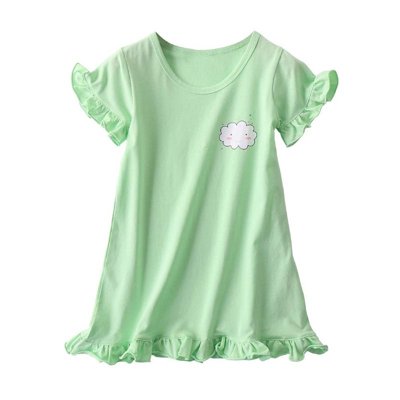 JWWN Toddler Girls Princess Nightgrown Summer Sleepwear Little Kids Short Sleeve Pajama Dresses (Green,2T)