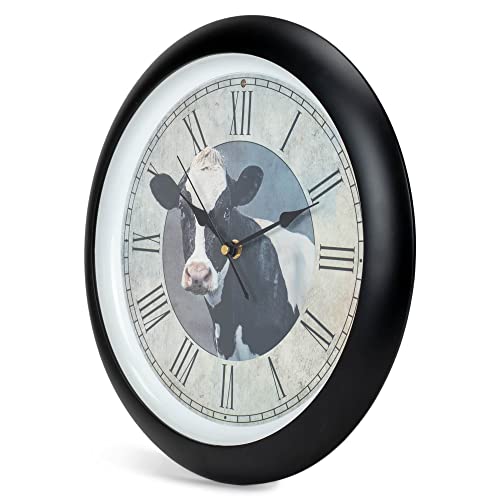 Mark Feldstein & Associates Cow Farmhouse Collection Vintage Natural Brown 13 inch Sound Wall Clock - Image 5