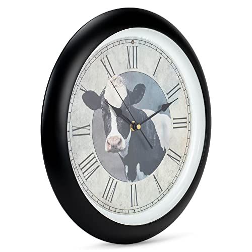 Mark Feldstein & Associates Cow Farmhouse Collection Vintage Natural Brown 13 inch Sound Wall Clock - Image 2