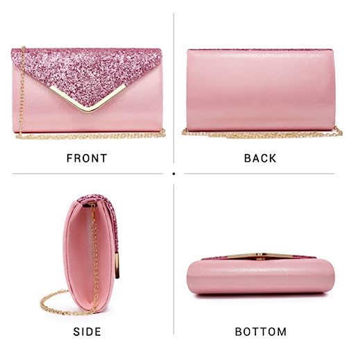 Dasein Women Evening Bags Formal Clutch Purses for Wedding Party Prom Handbags with Shoulder Strap and Glitter Flap (Pink) - Image 4