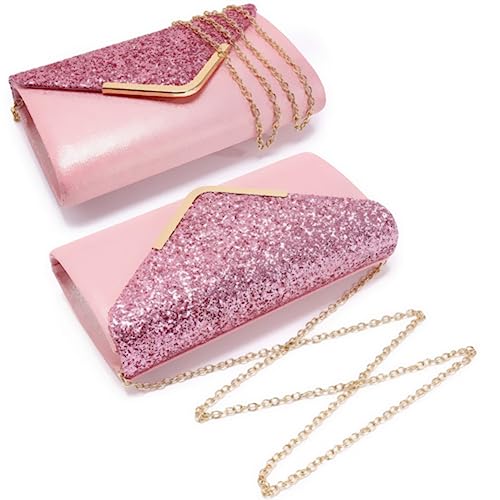 Dasein Women Evening Bags Formal Clutch Purses for Wedding Party Prom Handbags with Shoulder Strap and Glitter Flap (Pink) - Image 3