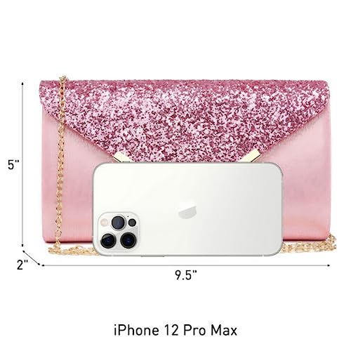 Dasein Women Evening Bags Formal Clutch Purses for Wedding Party Prom Handbags with Shoulder Strap and Glitter Flap (Pink) - Image 5