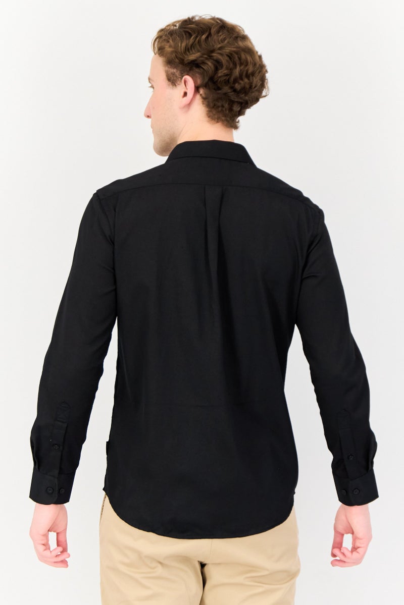 Kenneth Cole قمصان رجالية ضيقة الأكمام طويلة الأكمام بشعار مطرز، أسود - Image 2